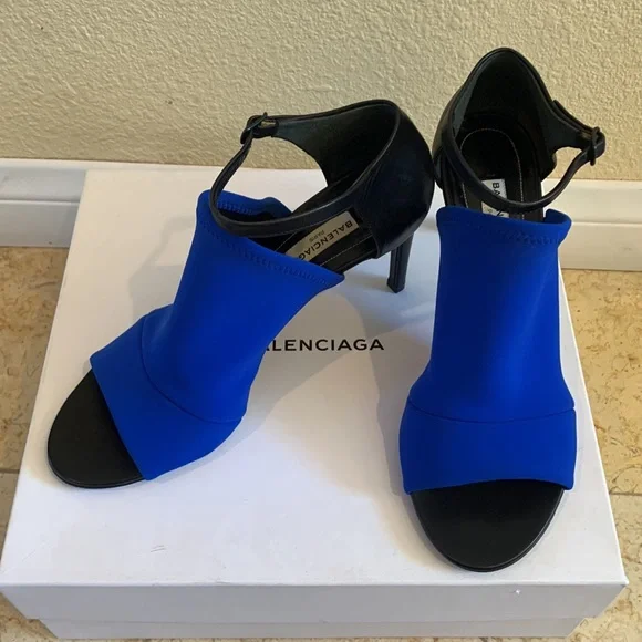 Balenciaga Electric Blue Nylon & Black Leather Heel - Picture 6 of 6